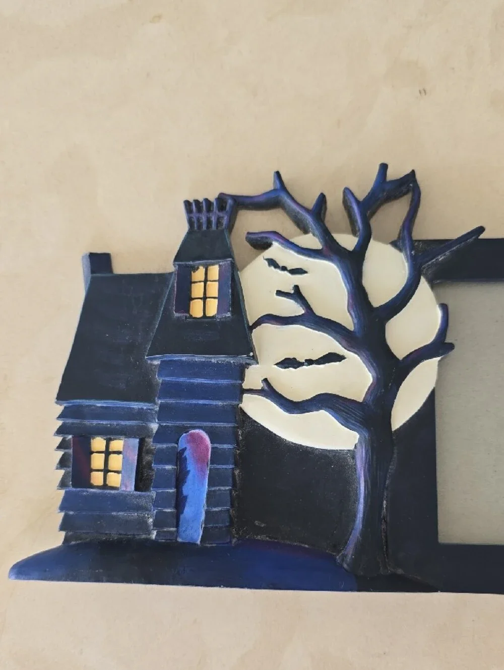 Haunted House Photo Frame - Navy Blue with Cream Moon